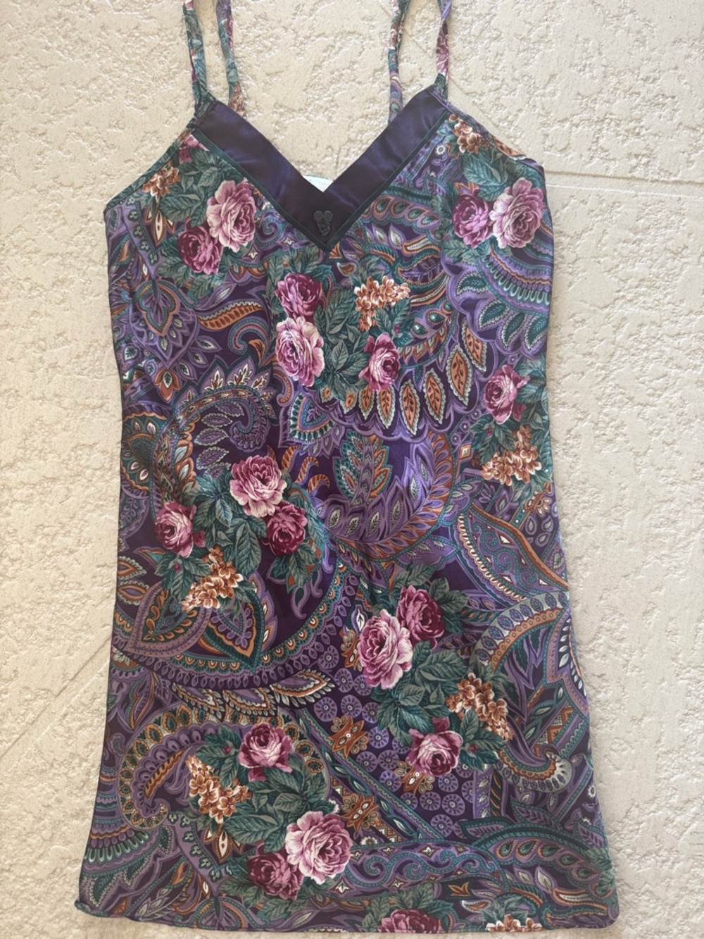 Purple Paisley & Rose Print Slip Chemise